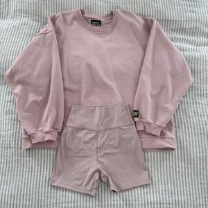 Daily Drills Set- Oversized Crewneck and Yoga Shorts- Ladybird- Size XS/S